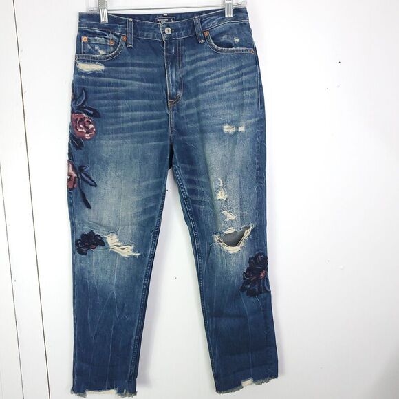 Abercrombie & Fitch Denim - Abercrombie Jeans Womens 4 Annie Girlfriend Embroidered Floral Distressed